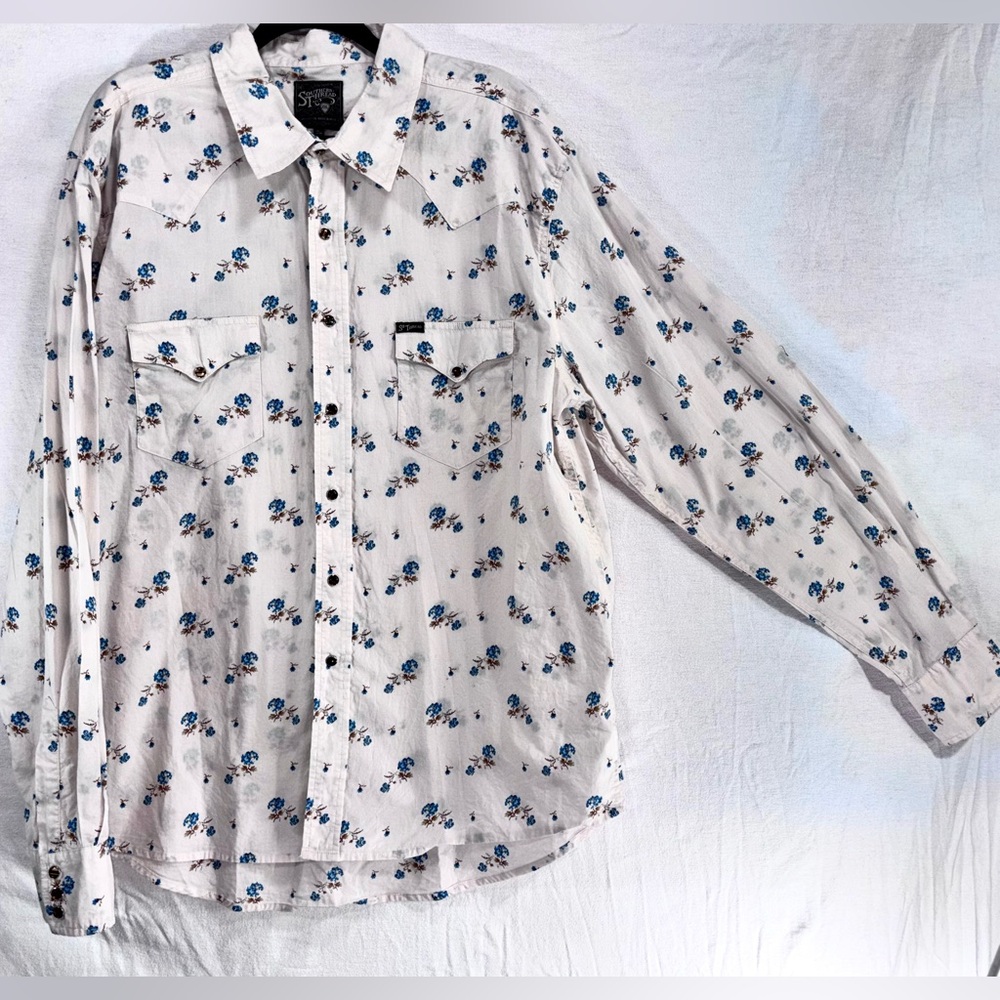 Southern Threads XXL White Floral Marble Snap Long Sleeve Shirt